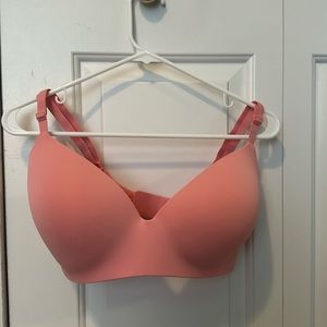 Light peach colored t-shirt lightly lined wireless bra.